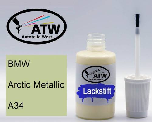 BMW, Arctic Metallic, A34: 20ml Lackstift, von ATW Autoteile West.